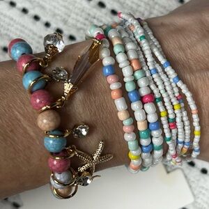 Boho Multi-Color Beaded Bracelet Set, beach theme, elastic stretch bracelets
